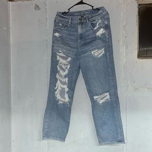 American eagle high waist size 10 regular length ripped straight leg jeans
